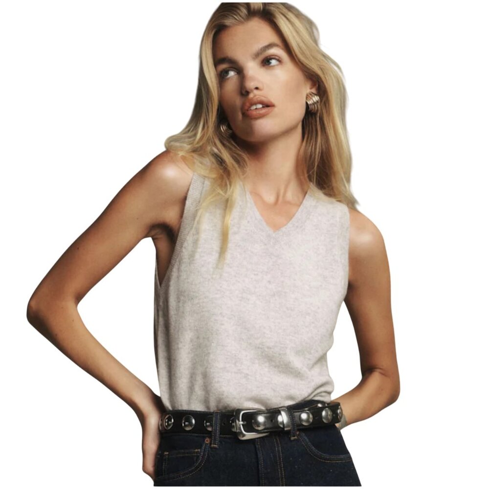 Reformation Light Gray Sleeveless V-Neck Sweater Tank XS